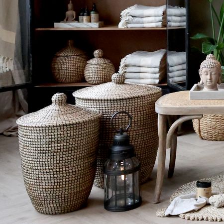 Petit Panier Ancien En Osier Et Rotin Avec Couvercles – Fait Main, Déco Vintage