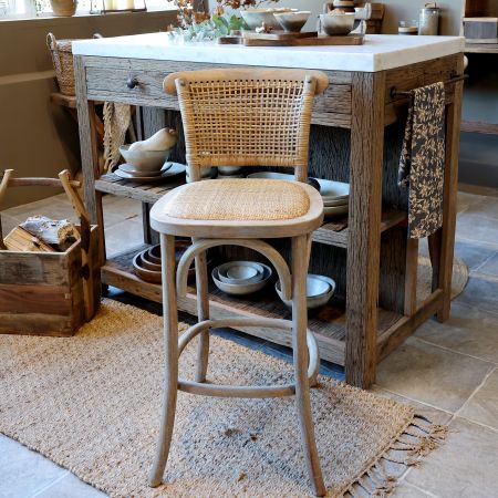 French Bar Stool w. wicker seat & backrest