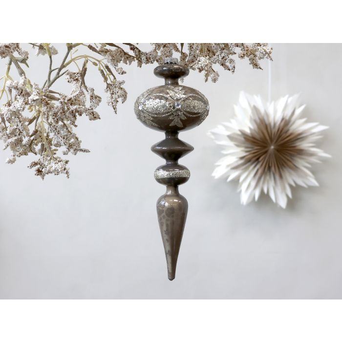 Ornament i glas m. glimmer