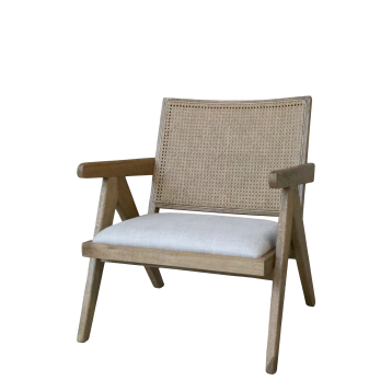 Lounge Chair w. fabric seat & wicker backrest