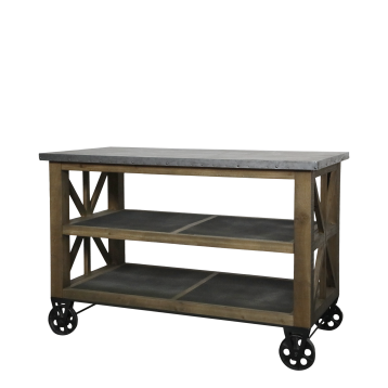 Kücheninsel auf Rädern mit Zinktop und Regalen