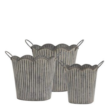 Übertopf mit Rillen und Griffen Set von 3