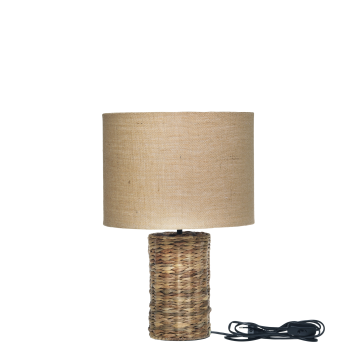 Table Lamp w. foot in braided hyacinth & linen lamp shade