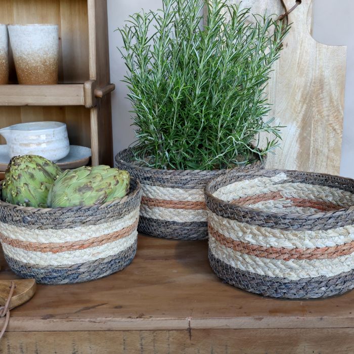 Basket w. stripes set of 3