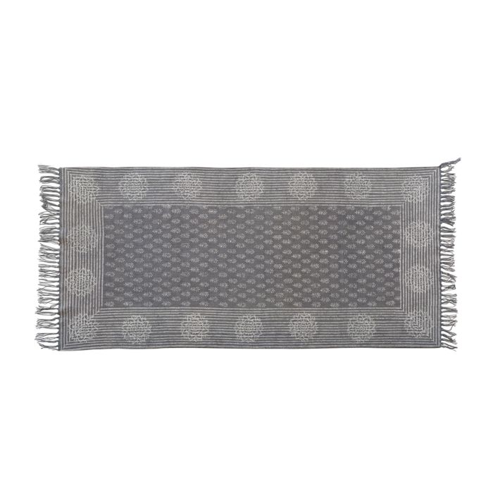 Tæppe m. striber & blomst