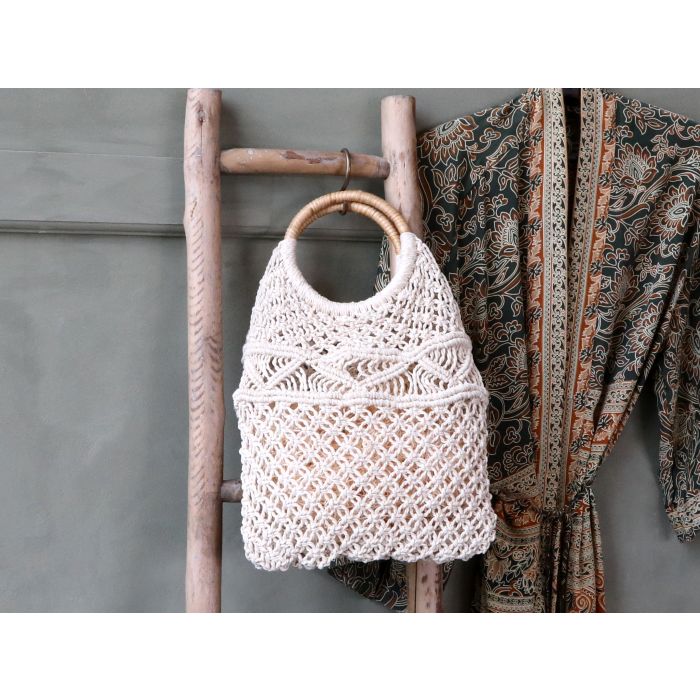 Netztasche gehäckelt m. Rattanhenkel