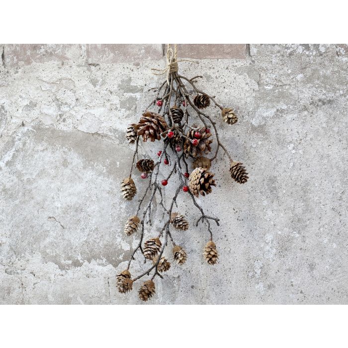 Fleur Branch w. pine cones & glitter