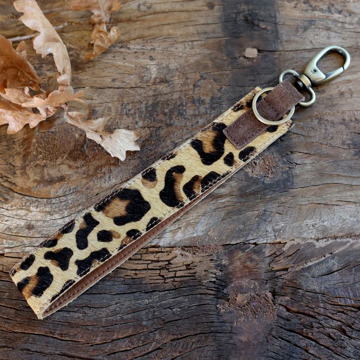 Keychain in leather w. leopard print