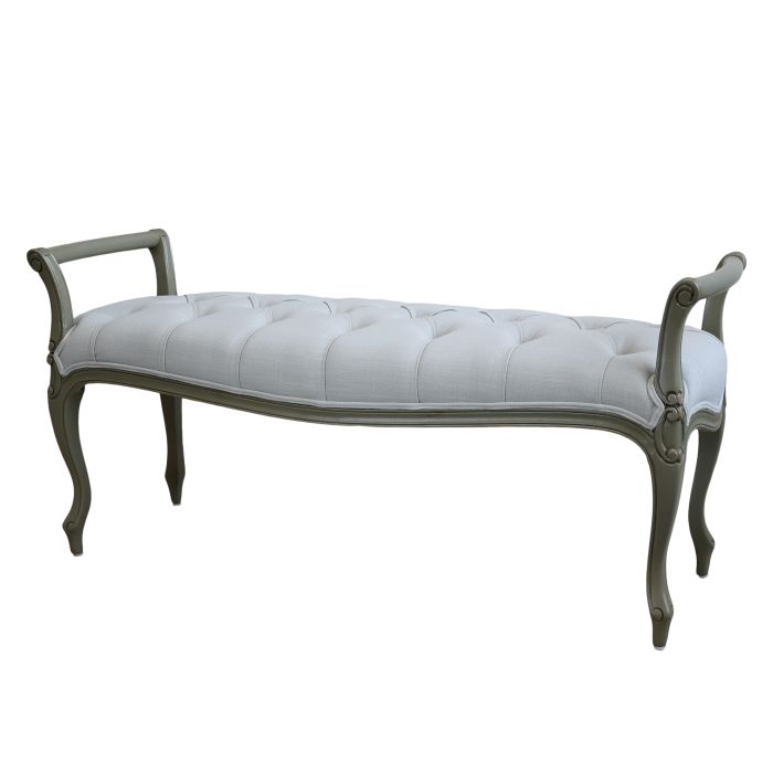 Bænk m. dekor og hørstof