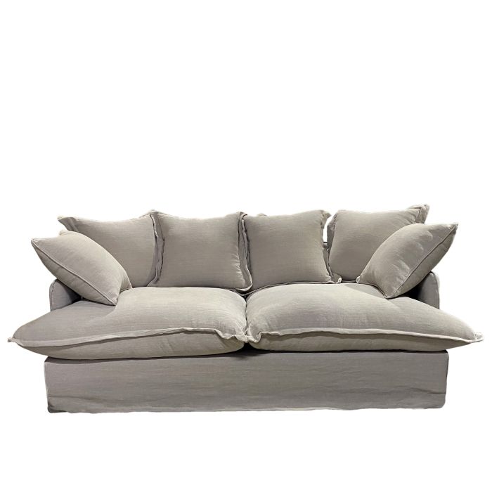 Gl. fransk Sofa i hør m. 6 puder
