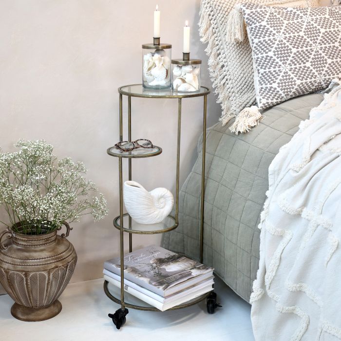 Table w. glass panels on wheels