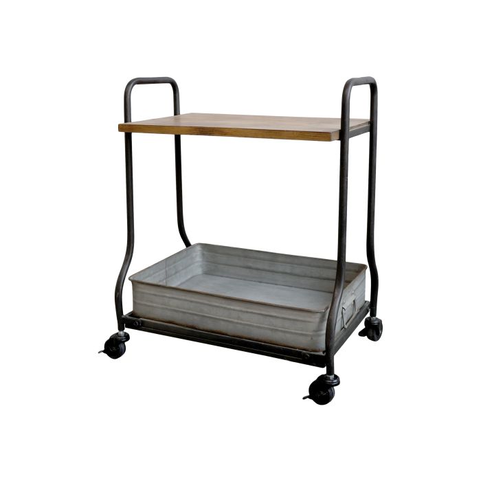 Vogn m. træhylde og zinkbakke