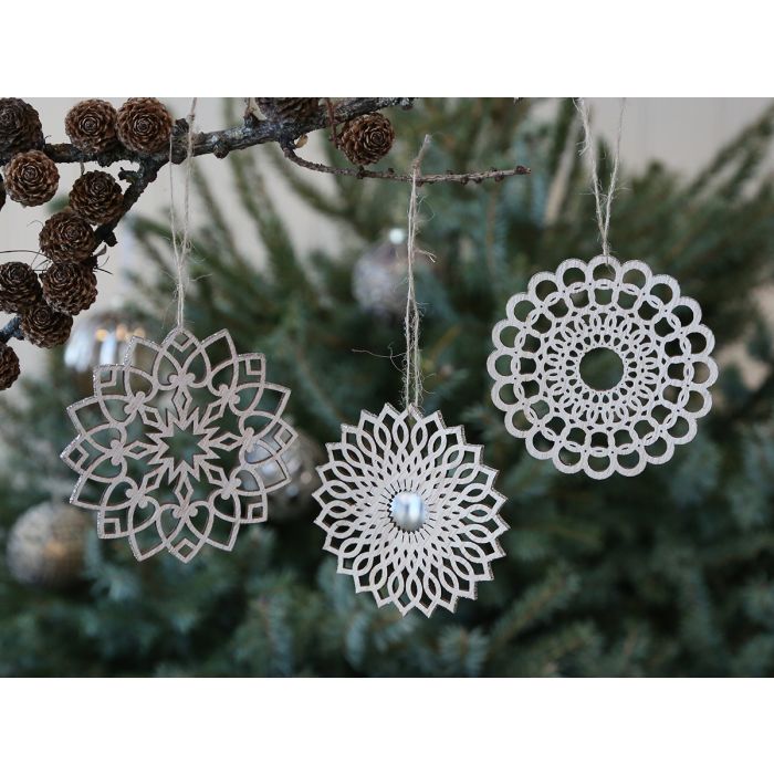 Ornament m. glimmerkant sæt af 3