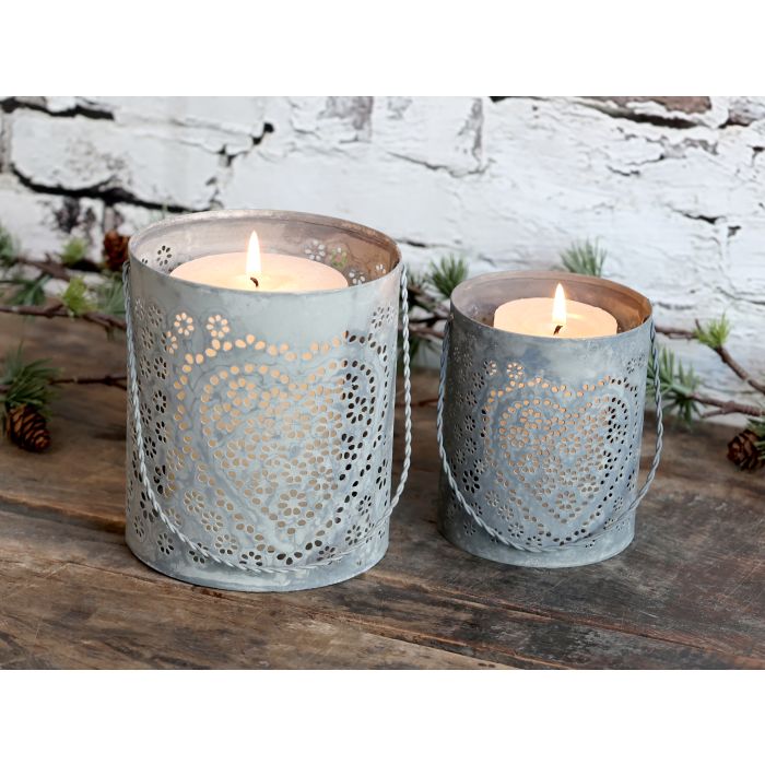 Lanterne m. hjerte sæt af 2