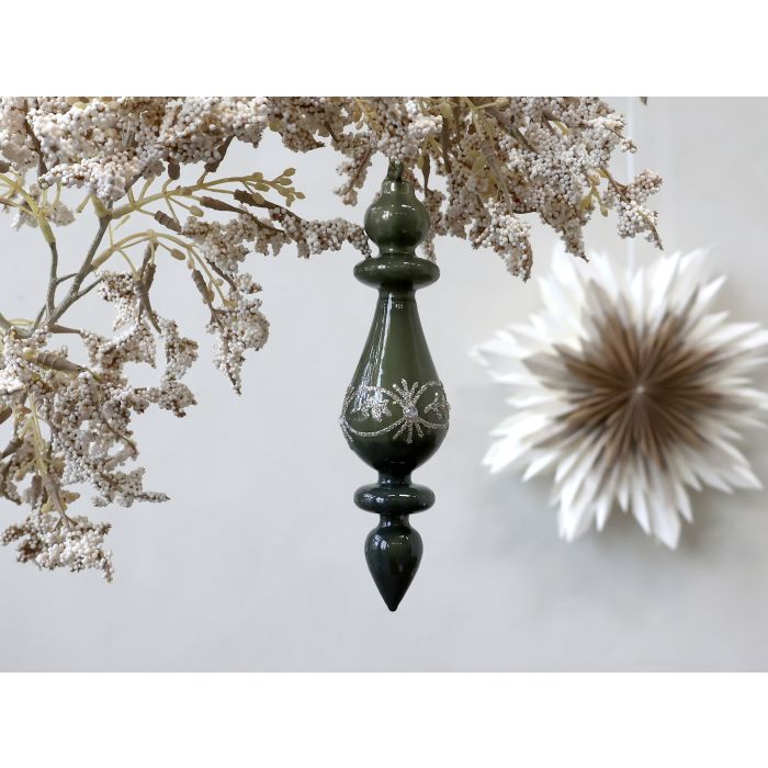 Ornament in glass w. glitter