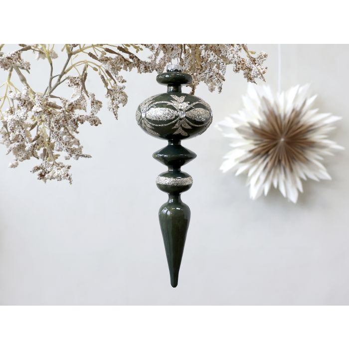 Ornament i glas m. glimmer