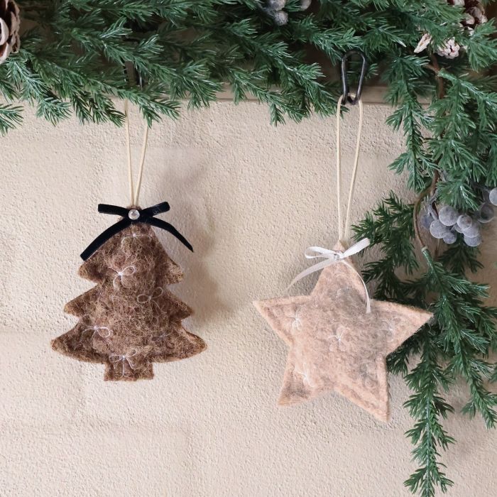 Crochets de suspension en feutrine avec un sapin de Noël et une étoile set de 2