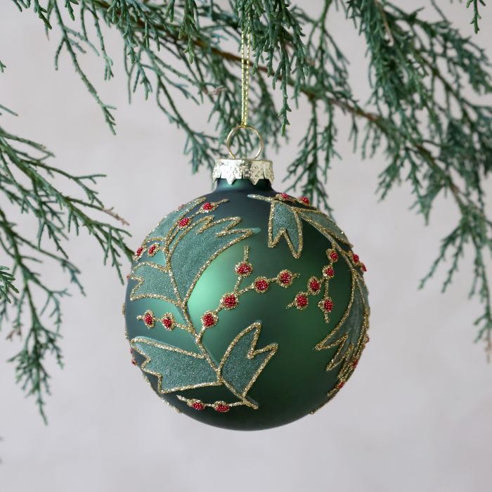 Julekugle m. blade og bær