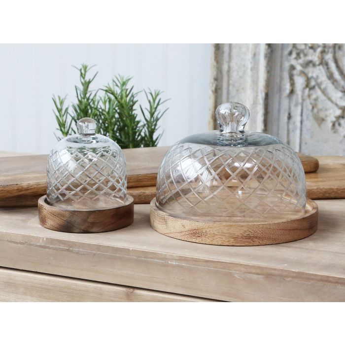 Glasklokke m. bund i mangotræ