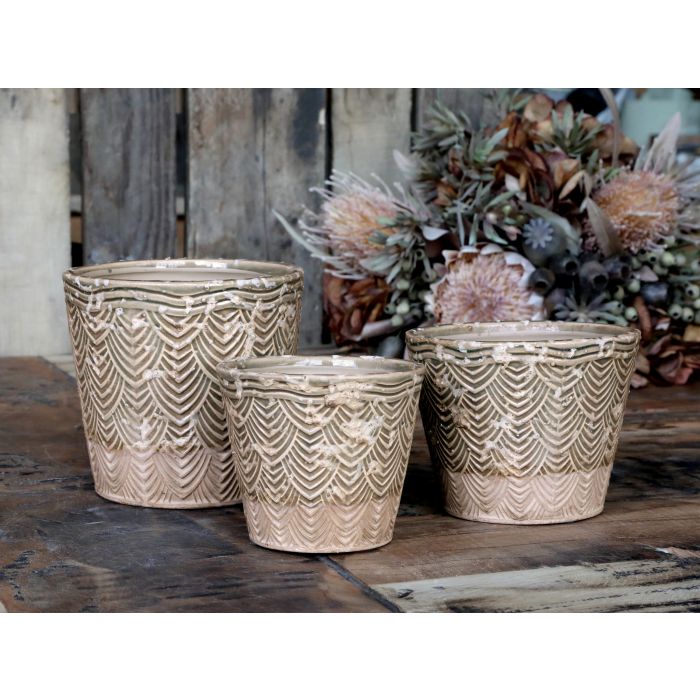 Valence Übertopf m. Blattmuster