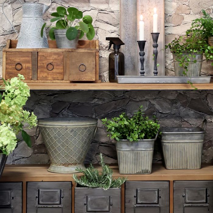 Blumentopf mit Rillen und Griffen Set von 3