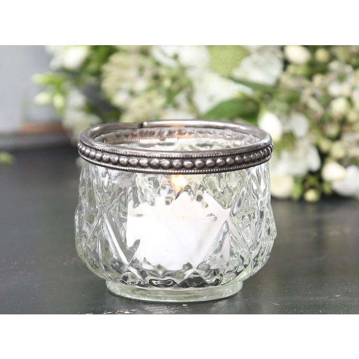 Fyrfadsstage m. perlekant glas