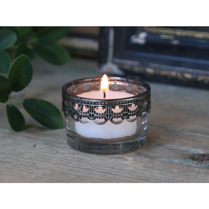 Tealight holder w. silver decor