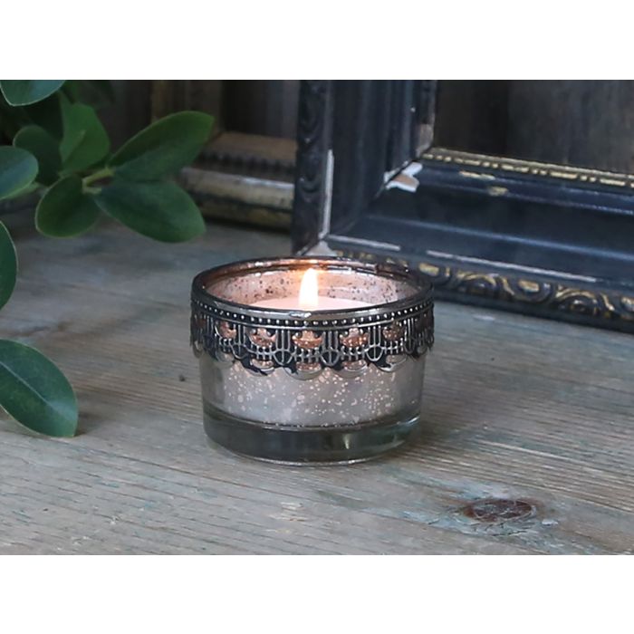 Fyrfadsstage m. sølv dekor