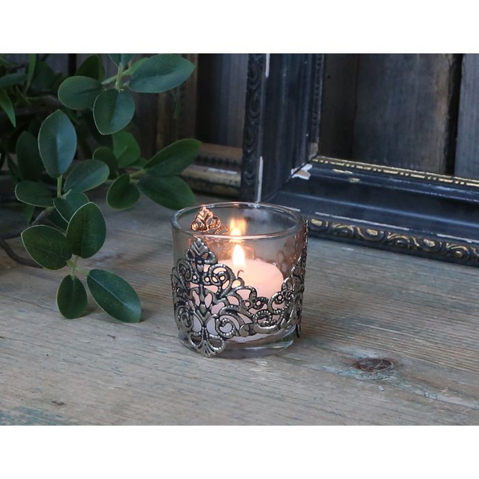 Photophore avec décor argent