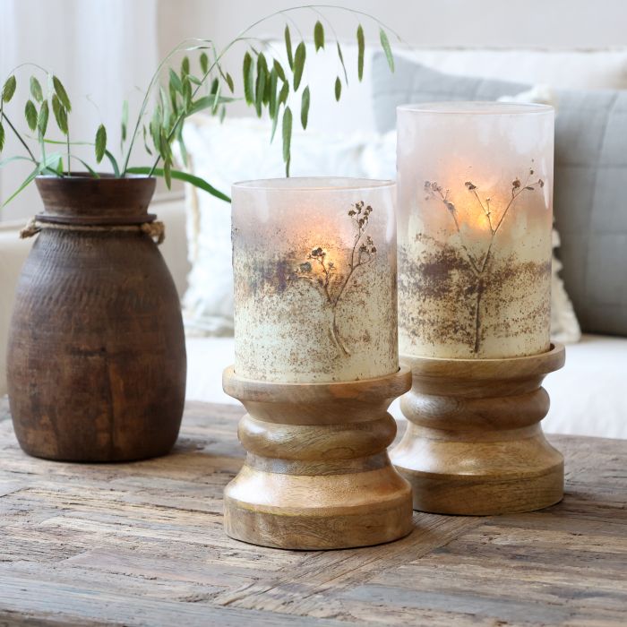 Lysestage m. dekor af tørrede blomster